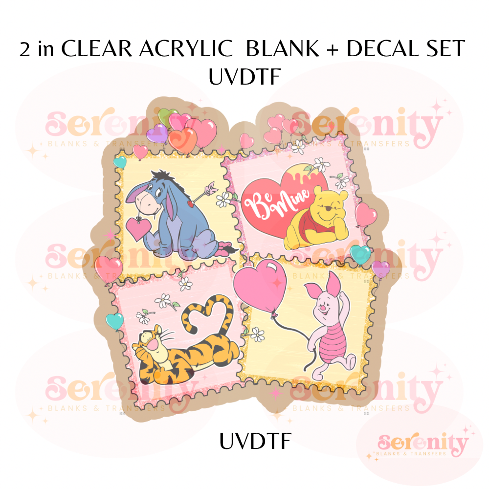 Valentine’s Day Pooh Bear & Friends UVDTF acrylic blanks & decal set