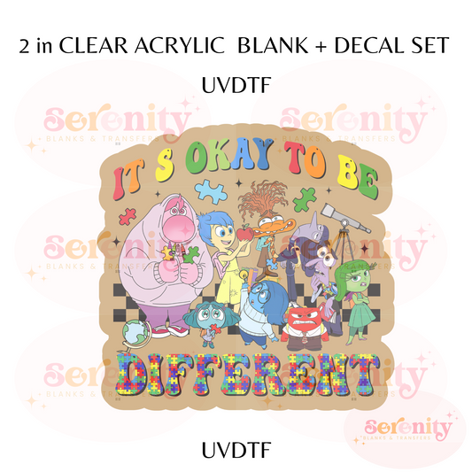 Inside out It's ok to be Different Autism Awareness acrylic blanks & decal set UVDTF ONLY