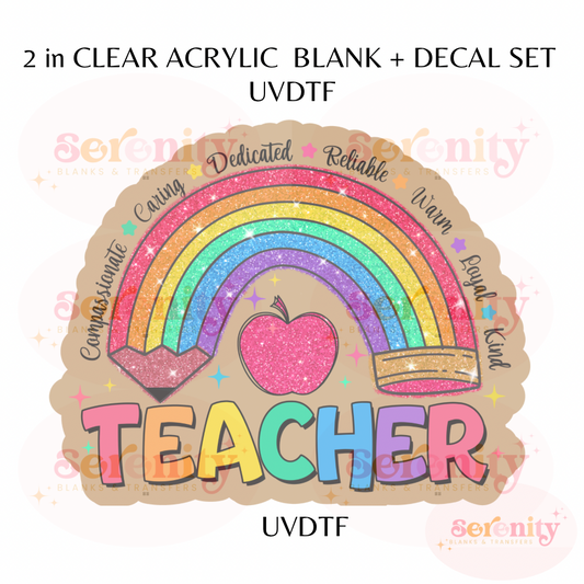 Teacher Rainbow Pencil UVDTF acrylic blanks & decal set