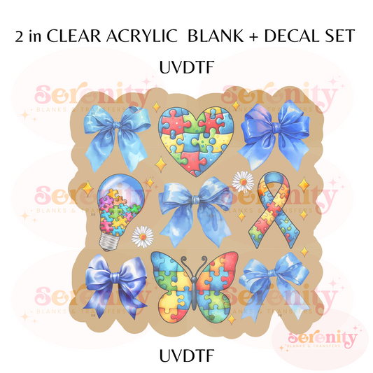 Autism Awareness Coquette Bow acrylic blanks & decal set UVDTF ONLY
