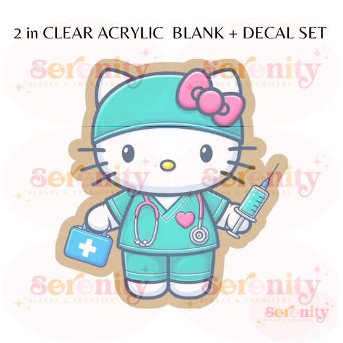 Teal Nurse Kitty with Syringe Acrylic blanks & decal set