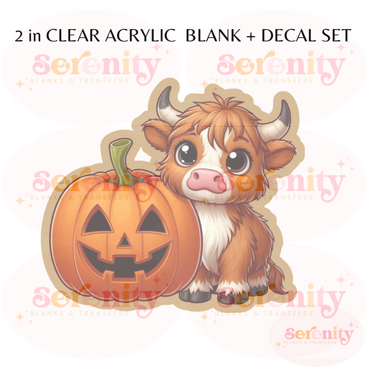 Mini Highland cow with Jack O Lantern acrylic blanks & decal set