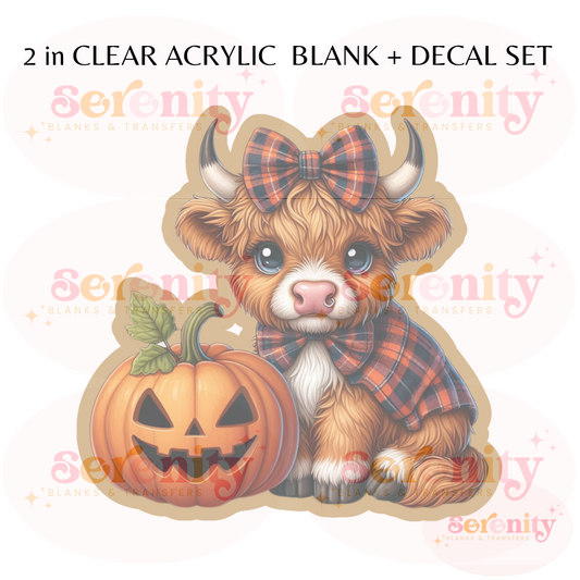 Highland Cow with plaid bow and jack o lantern acrylic blanks & decal set