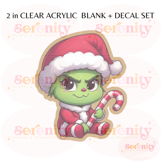 Baby Grinch with Candy Cane acrylic blanks & decal set