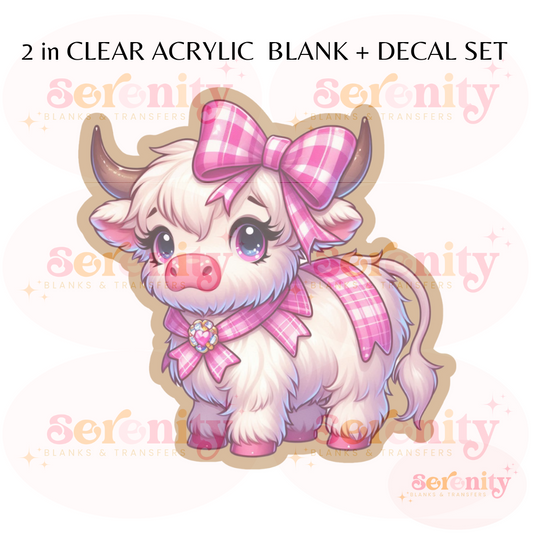 White Highland Cow with Pink Bow Acrylic blanks & decal set