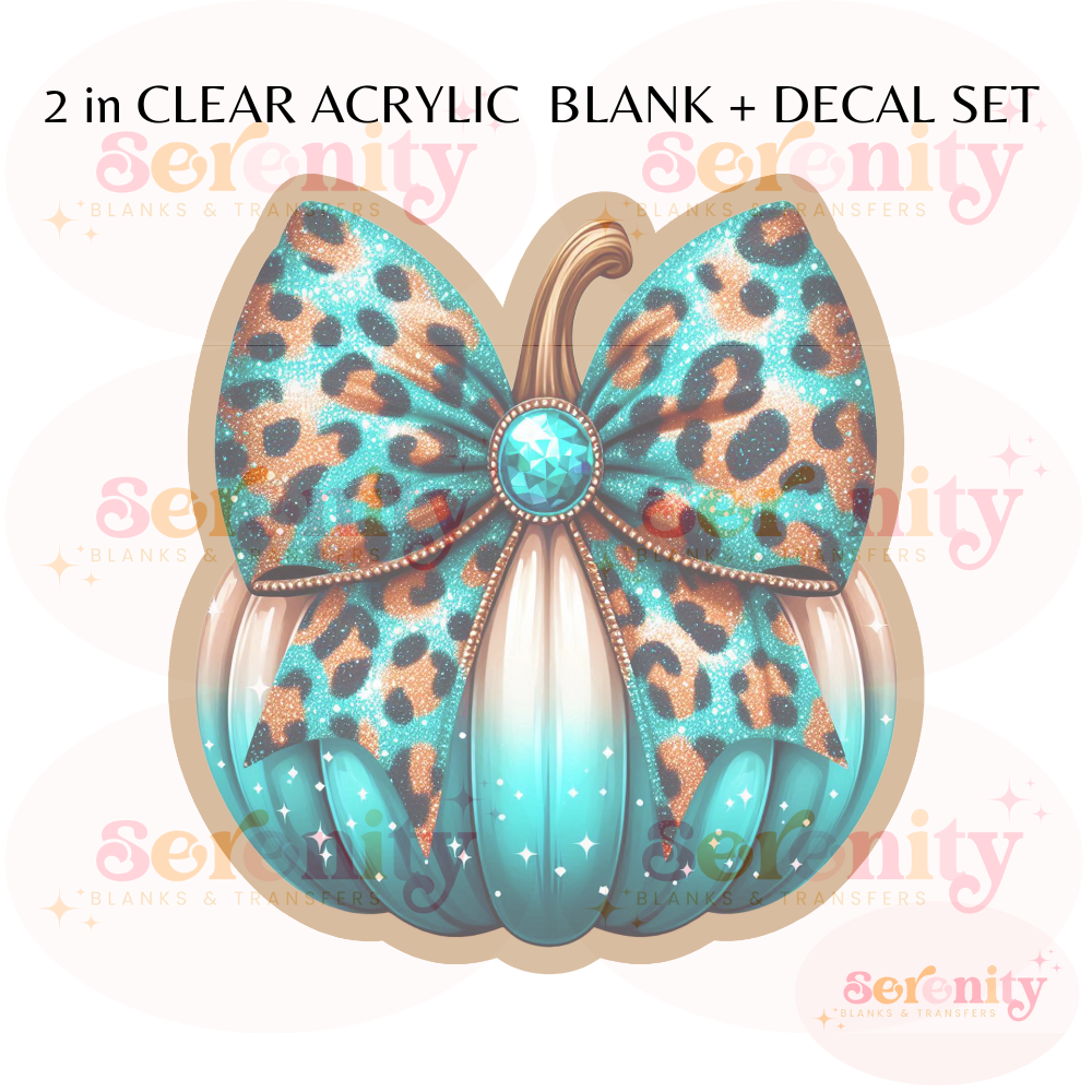 Turquoise Pumkin with leopard print Bow Acrylic blanks & decal set