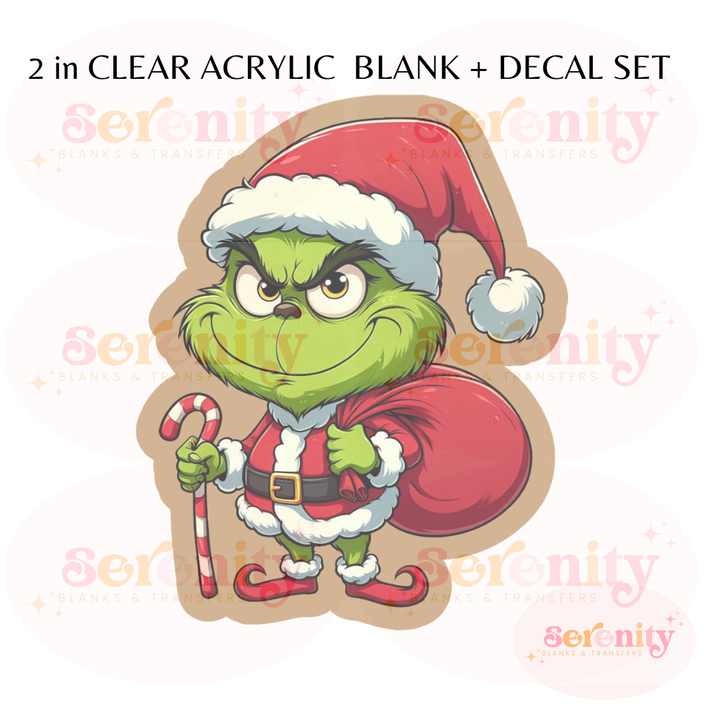 Grinch with Candy Cane acrylic blanks & decal set