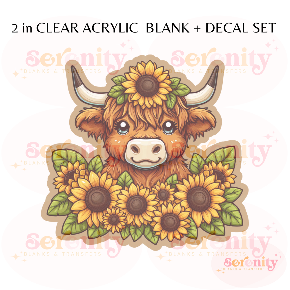 Sunflower Brown Highland cow acrylic blanks & decal set