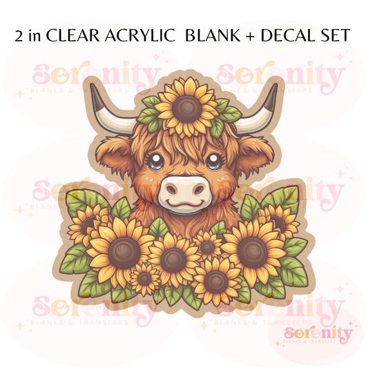 Sunflower Brown Highland cow acrylic blanks & decal set