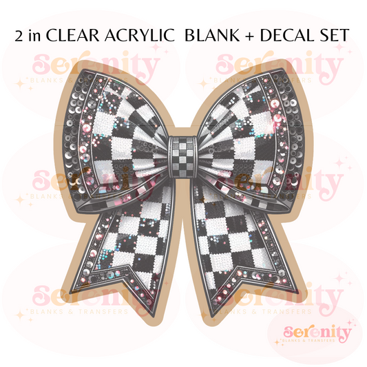 Black & White Checkered Bow acrylic blanks & decal set