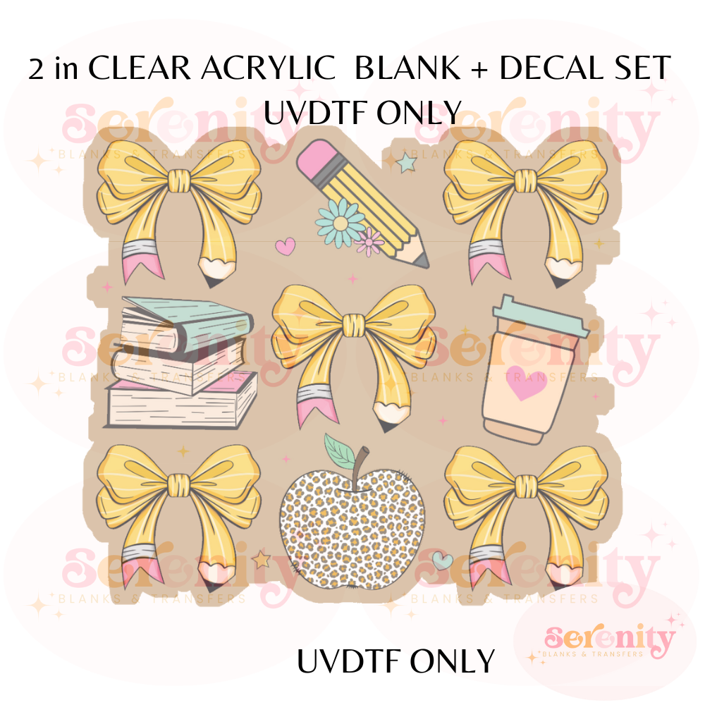 Teacher Coquette bow & Pencils acrylic blanks & decal set UVDTF ONLY