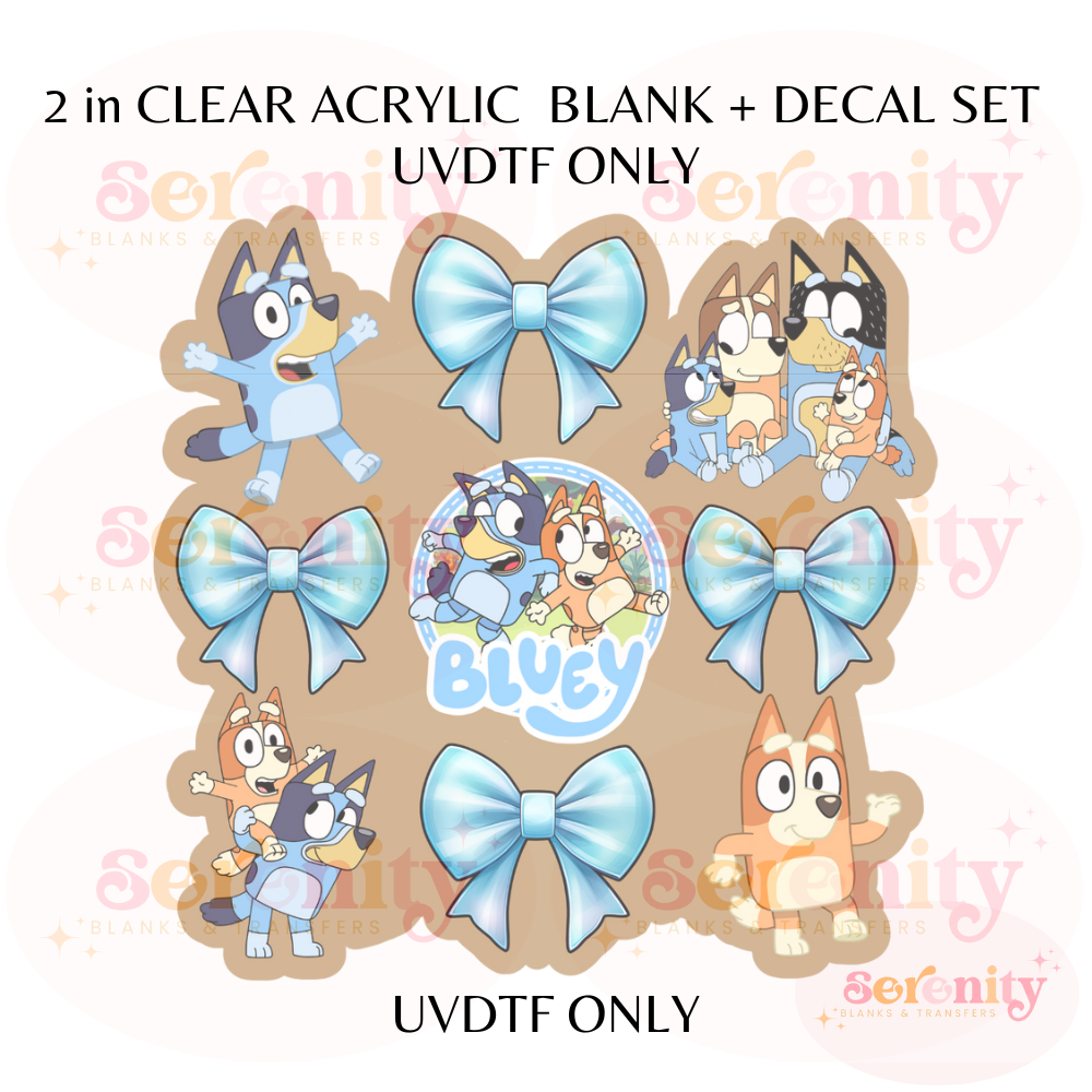 Blue Dog and bows acrylic blanks & decal set UVDTF ONLY