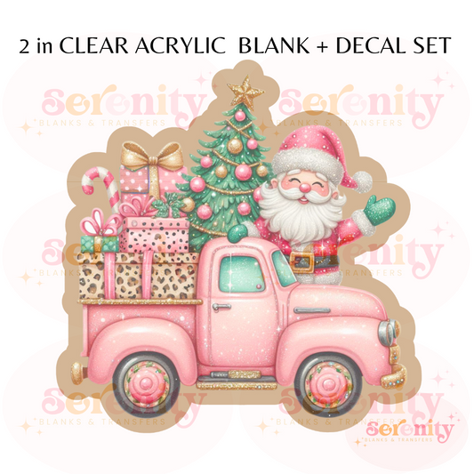 Pink Christmas truck acrylic blanks & decal set