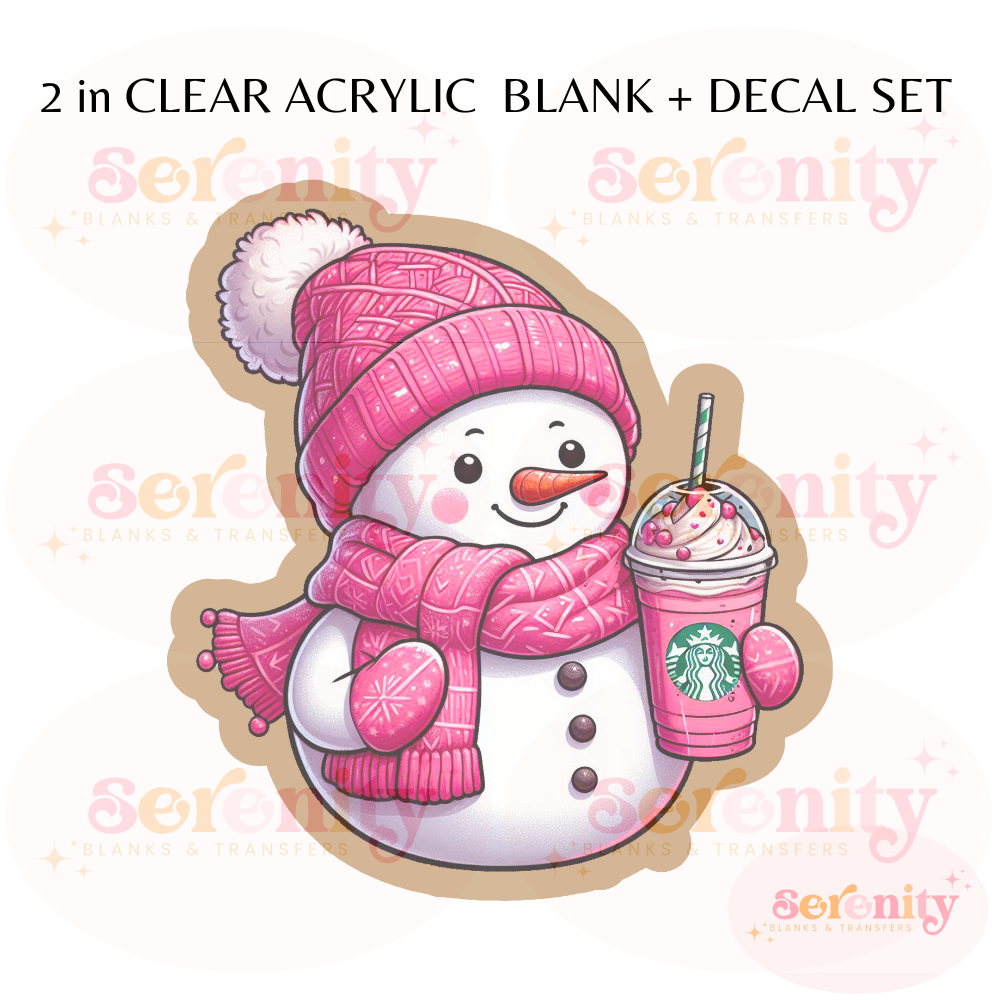 Cute Snowman with pink scarf & beanie acrylic blanks & decal set