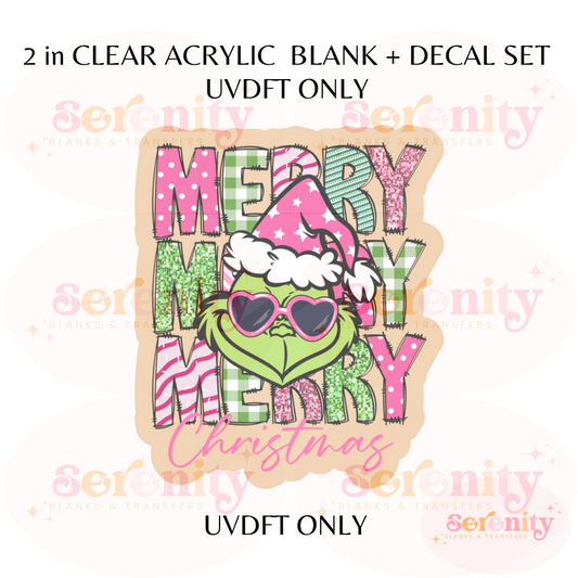 MERRY MERRY  MERRY CHRISTMAS Grinch acrylic blanks & decal set UVDTF ONLY