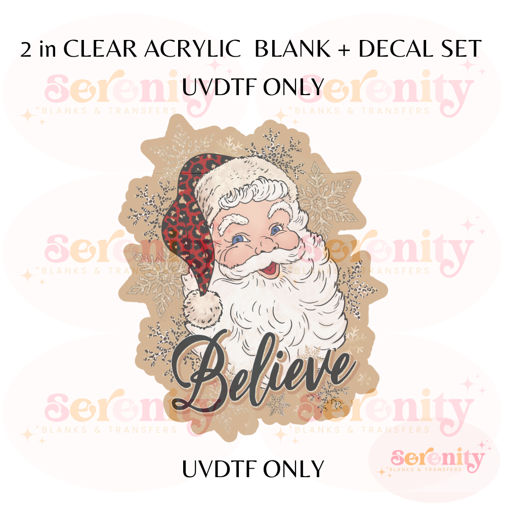 Believe Santa RED acrylic blanks & decal set UVDTF ONLY