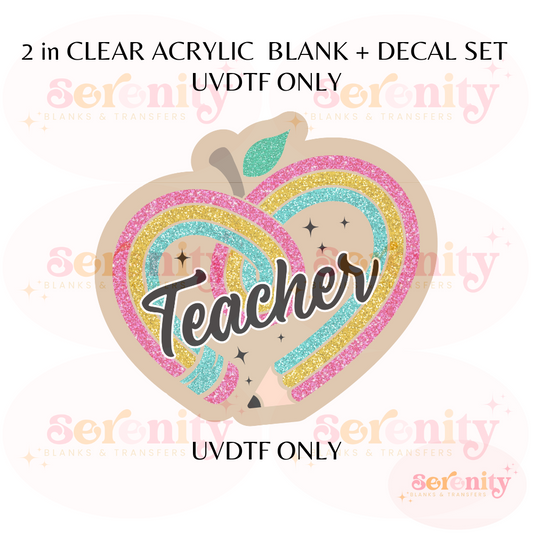 Teacher Pencil Heart acrylic blanks & decal set UVDTF ONLY