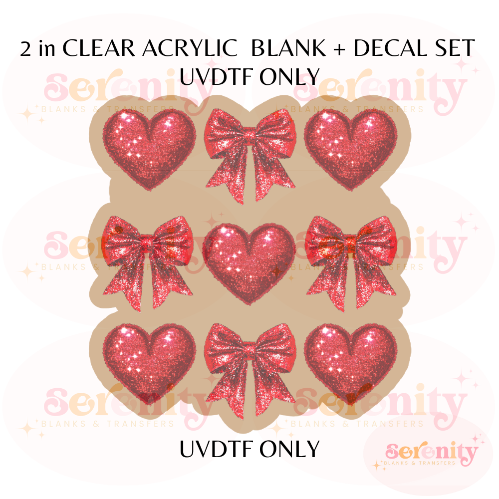 Red Hearts & Coquette Bows  acrylic blanks & decal set UVDTF ONLY