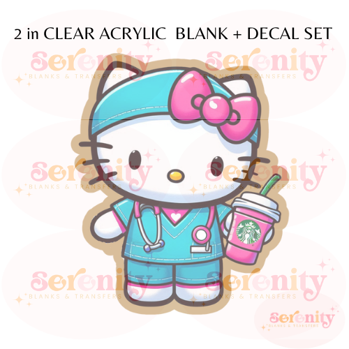 Nurse Kitty with Coffee Cup acrylic blanks & decal set