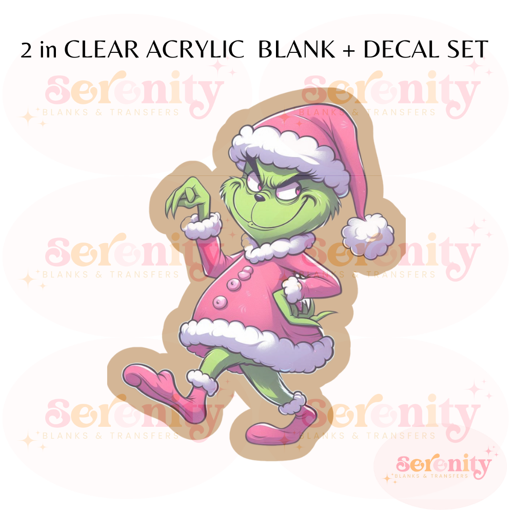 Grinch in a Pink Santa Suit acrylic blanks & decal set