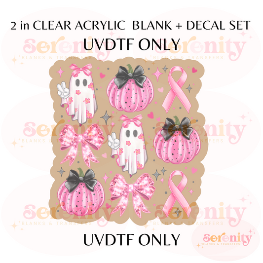 Breast Cancer Awareness Pink Ribbon, Bow Pumkin and ghost acrylic blanks & decal set UVDTF ONLY