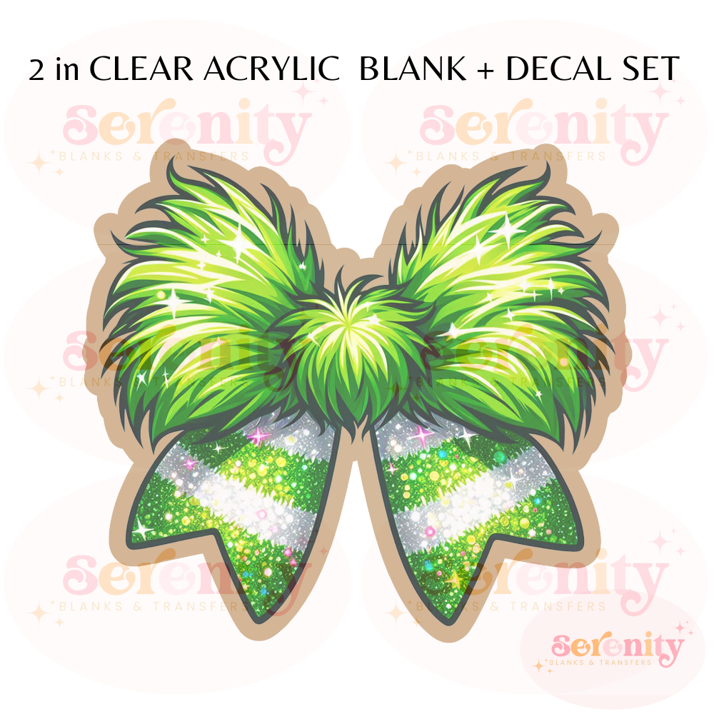 Fluffy Grinch bow acrylic blanks & decal set