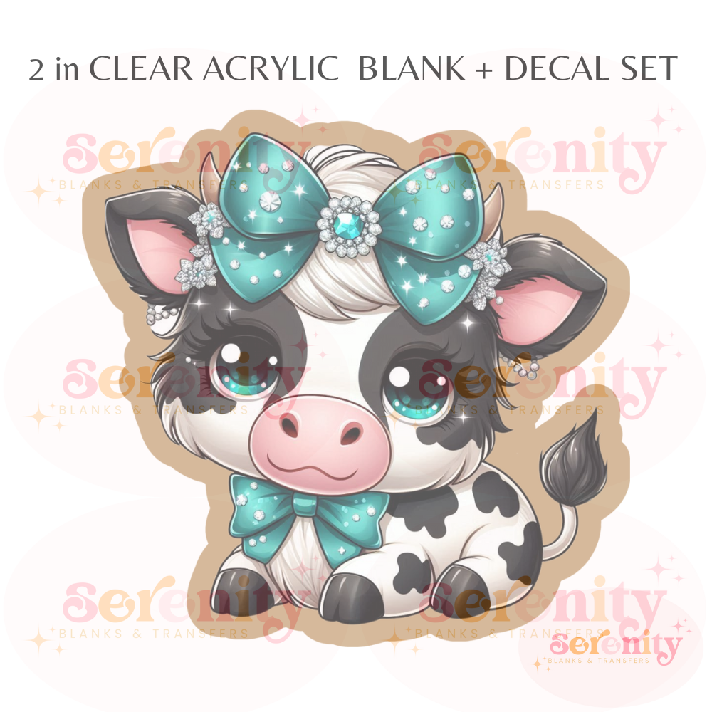 Black & white Highland cow with Turquoise Bow Acrylic blanks & decal set