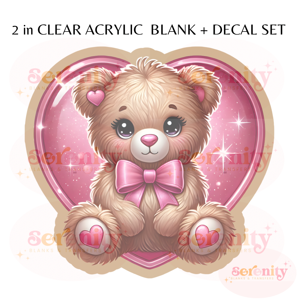 Cute Bear pink heart Acrylic blanks & decal set