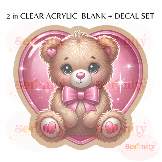 Cute Bear pink heart Acrylic blanks & decal set