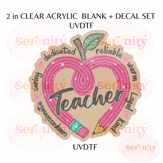 Teacher Pink Pencil UVDTF acrylic blanks & decal set