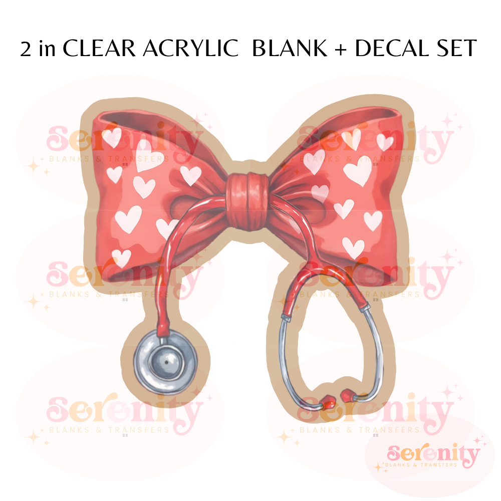 Red coquette bow stethoscope acrylic blanks & decal set