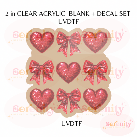 Red Coquette Bows & Hearts UVDTF acrylic blanks & decal set